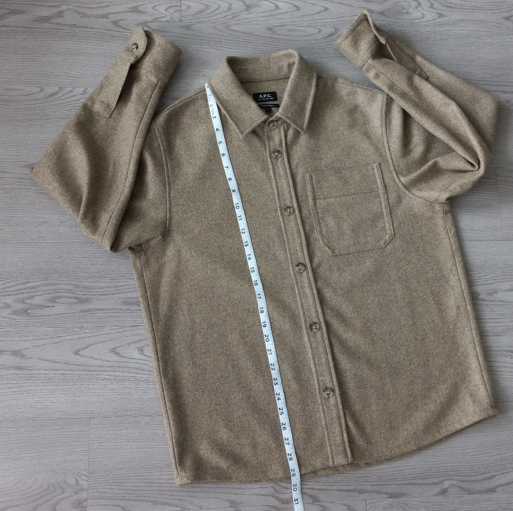A.P.C. Men's Basile Wool Overshirt Shacket In Khaki Heather L - Picture 13 of 15